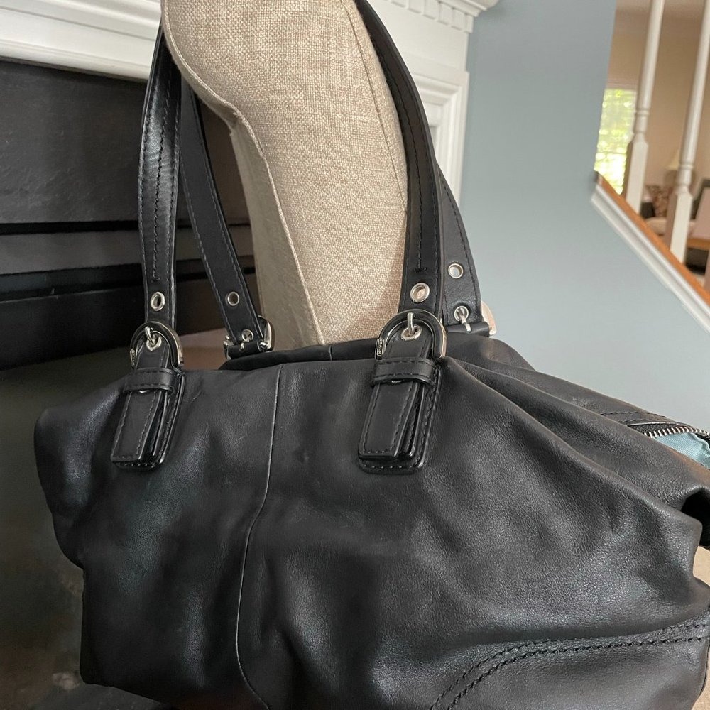 Coach Smooth Black Leather two strap Shoulder Bag